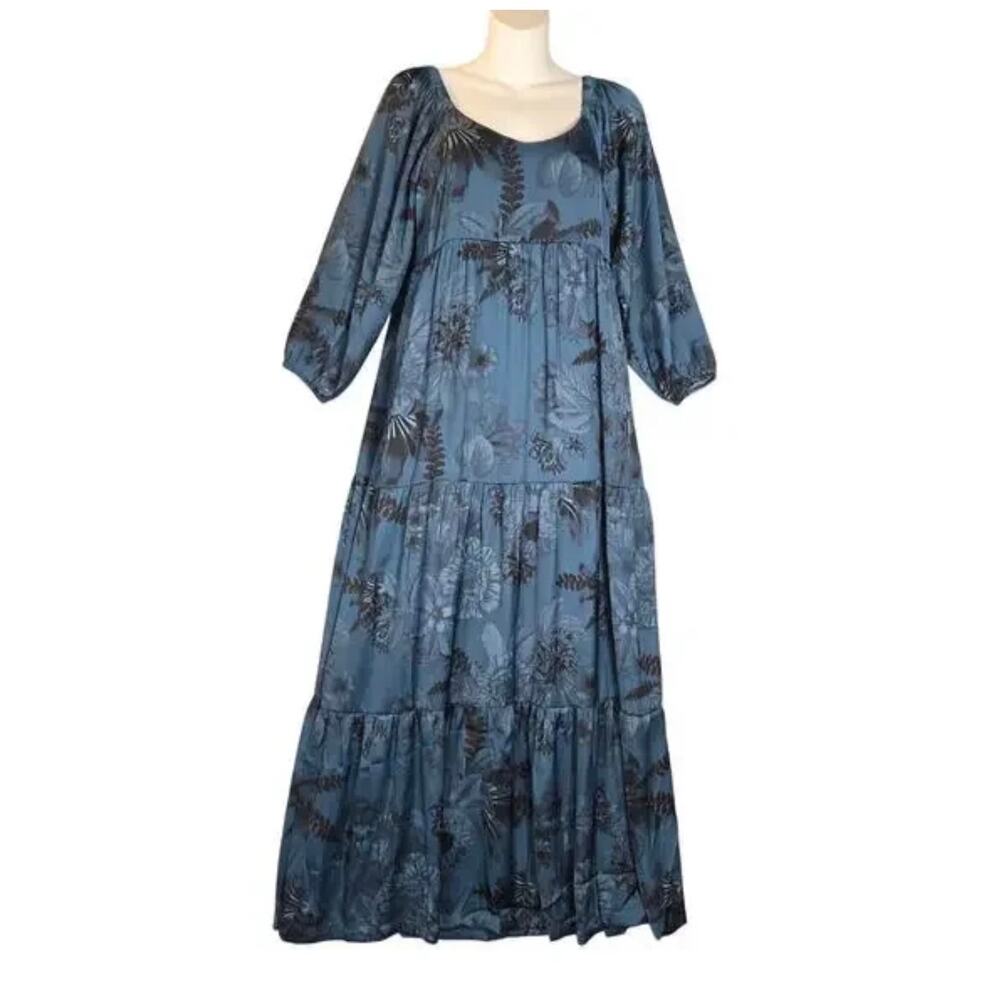 Soma Maxi Dress Paloma Floral M Teal Built in Bra Off Shoulder Tiered NWT